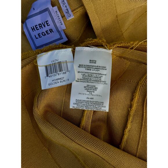 Herve Leger Bodycon Lilou Halter Dress HOI6R627 GOLDEN SUN/S - Picture 10 of 15